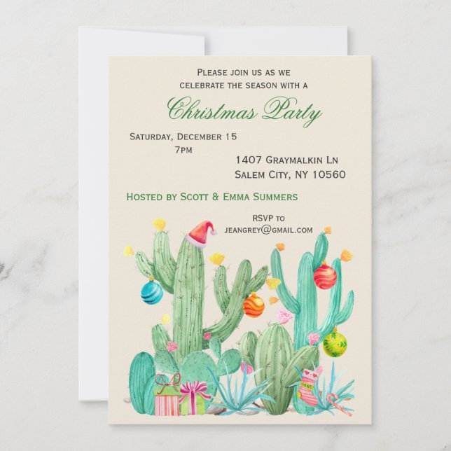 Invitación Cactus de vacaciones de Navidad Suroeste (Anverso)