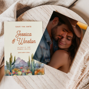 Invitación Cactus del desierto moderno Foto Salven la fecha