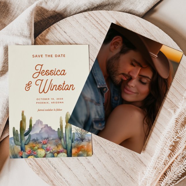 Invitación Cactus del desierto moderno Foto Salven la fecha (Subido por el creador)