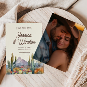 Invitación Cactus del desierto moderno Foto Salven la fecha