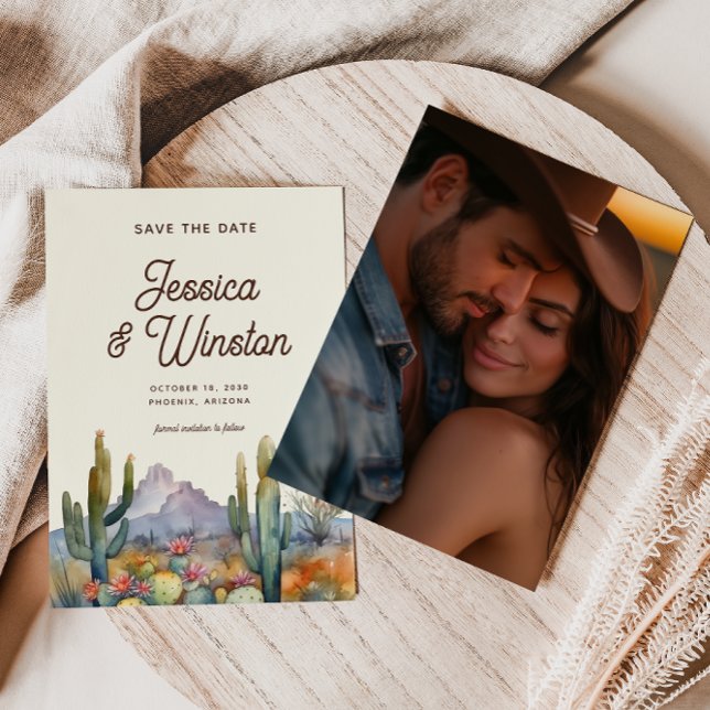 Invitación Cactus del desierto moderno Foto Salven la fecha (Subido por el creador)