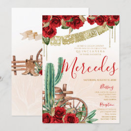 Invitación Cactus del Desierto Rosa Rojo Charro Occidental Qu