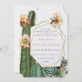 Invitación Cactus del Desierto Suculento Oro Geométrico Metál