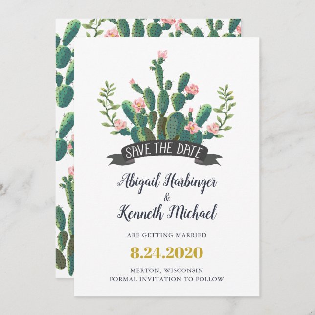 Invitación Cactus Desert Love Save the Date Card (Anverso / Reverso)