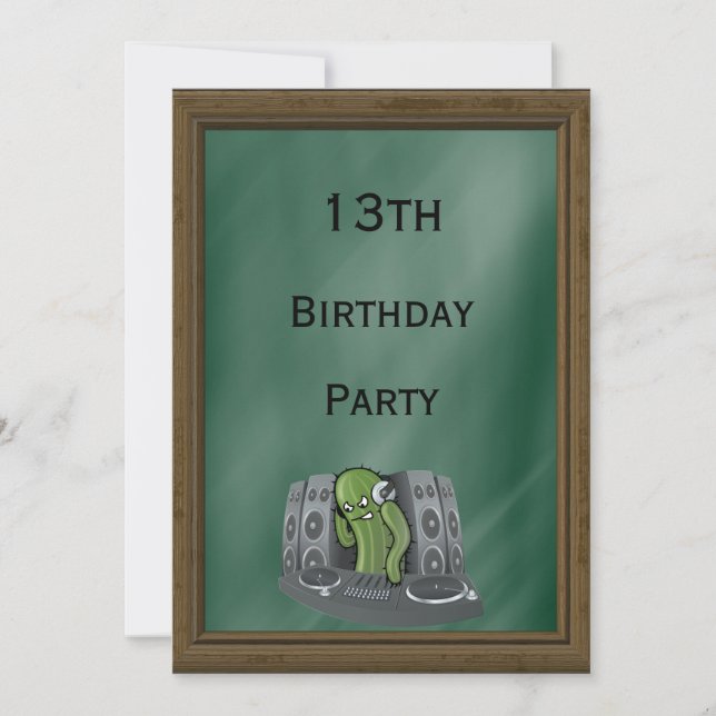 Invitación Cactus DJ 13º cumpleaños (Anverso)