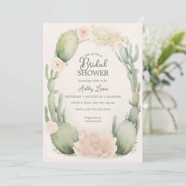 Invitación Cactus Ducha nupcial fiesta de la novia ducha de d (Anverso de pie)