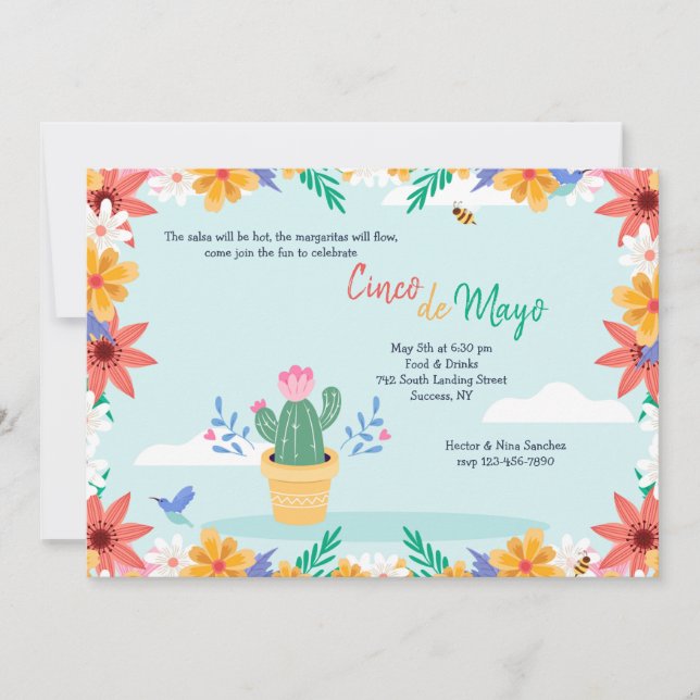 Invitación Cactus en Bloom Cinco de Mayo (Anverso)