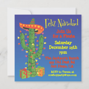 Invitación Cactus Feliz Navidad con Navidades Sombero