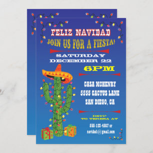 Invitación Cactus Feliz Navidad con Sombrero