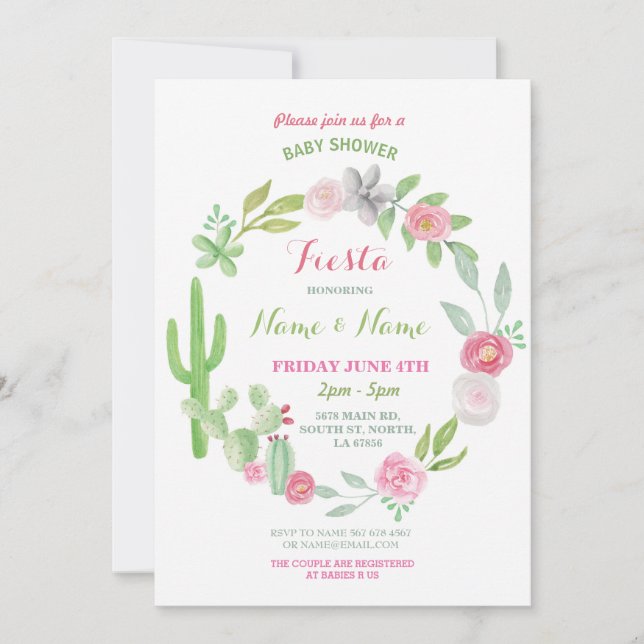 Invitación Cactus Fiesta Baby Shower Chica Niño México Invita (Anverso)