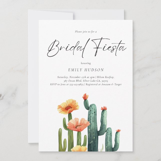 Invitación Cactus Fiesta Floral Bridal Shower (Anverso)