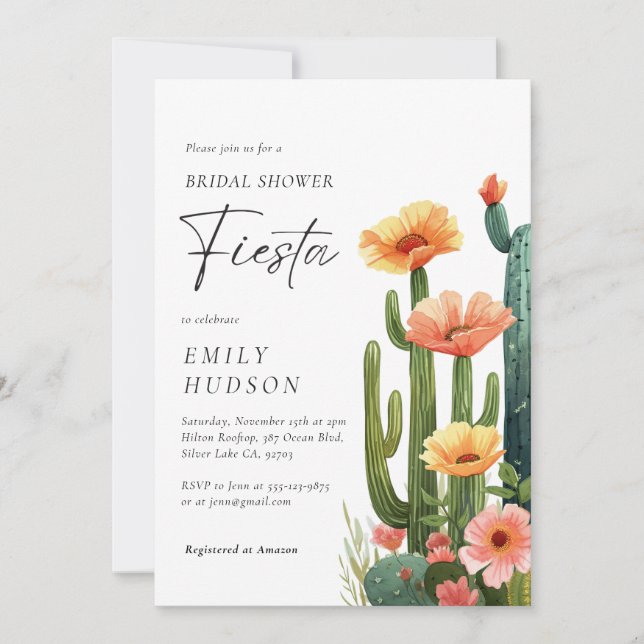 Invitación Cactus Fiesta Floral Bridal Shower (Anverso)