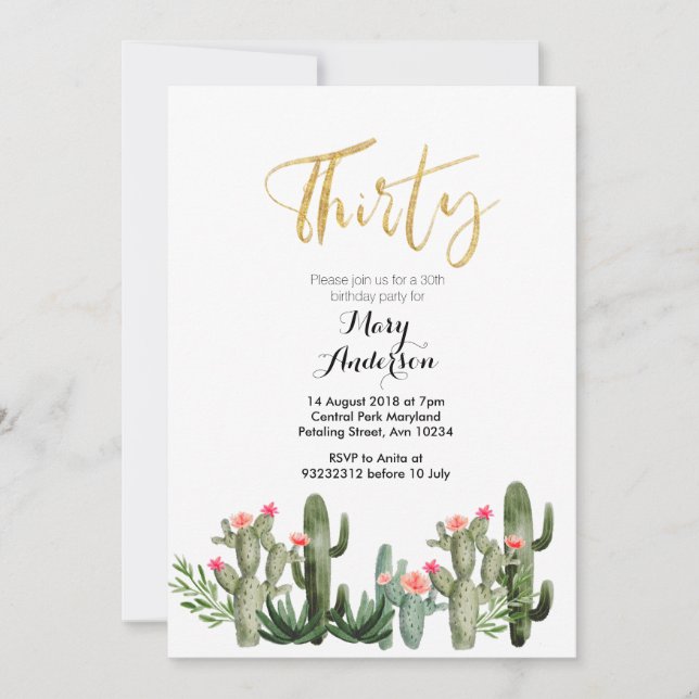 Invitación Cactus Fiesta Floral Treinta y Treinta Años  (Anverso)