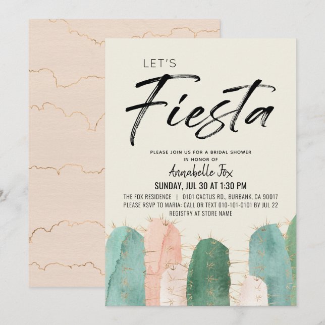 Invitación Cactus Fiesta Pink Bridal Shower (Anverso / Reverso)