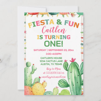 Invitación Cactus Fiesta Primer Chica de cumpleaños Colorful