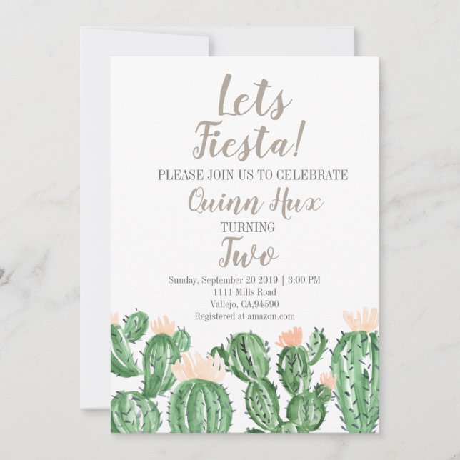 Invitación Cactus fiesta suculenta fiesta de cumpleaños invit (Anverso)