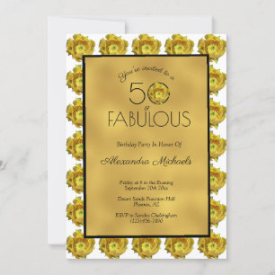 Invitación Cactus Flor Negro & Metálico Gold 50 y fabuloso
