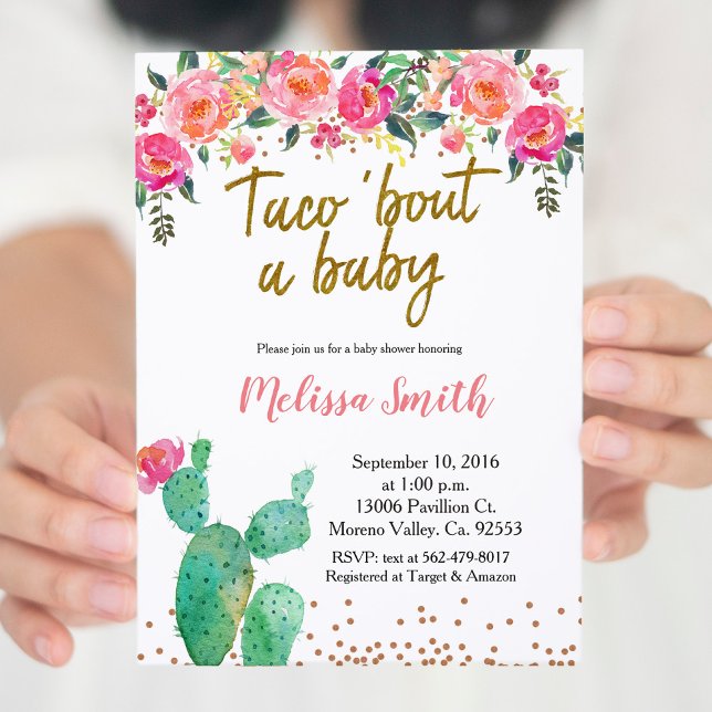 Invitación Cactus floral Baby Shower Taco Bout Baby (Subido por el creador)