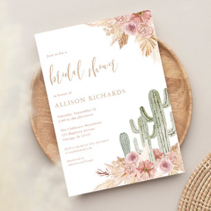 Invitación Cactus floral rosa boho bohemia ducha de novia