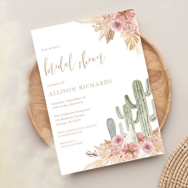 Invitación Cactus floral rosa boho bohemia ducha de novia (Subido por el creador)