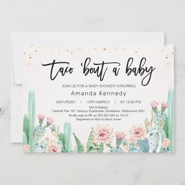 Invitación Cactus Floral Rosa Taco Bout A Baby Baby Shower (Anverso)