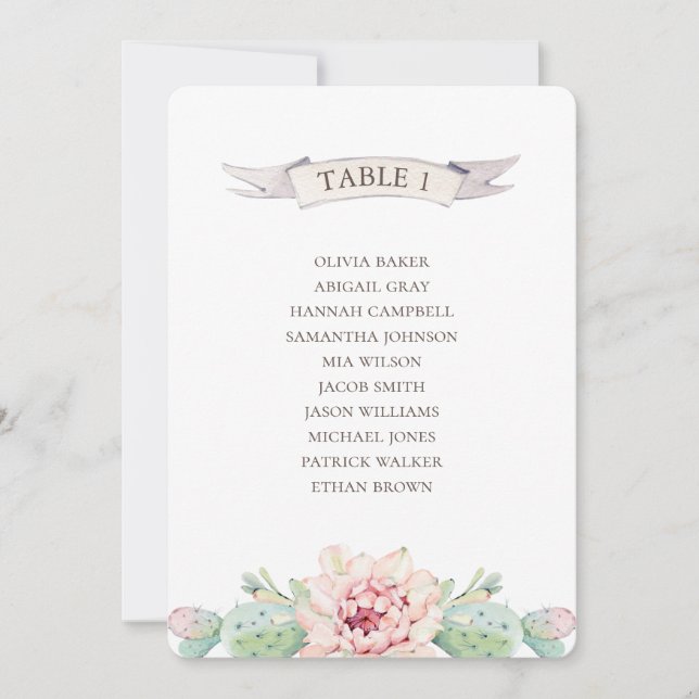 Invitación Cactus floral y suculenta. Gráfico de asientos de  (Anverso)