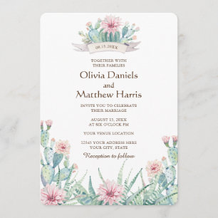 Invitación Cactus floral y suculento. Boda botánico
