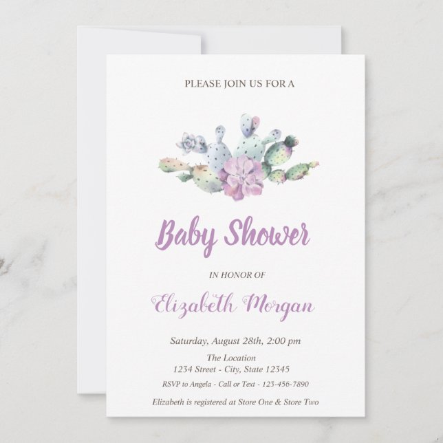 Invitación Cactus Flowers Baby Shower (Anverso)