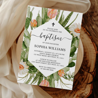 Invitación Cactus Flowers Frame Baptism Invitation