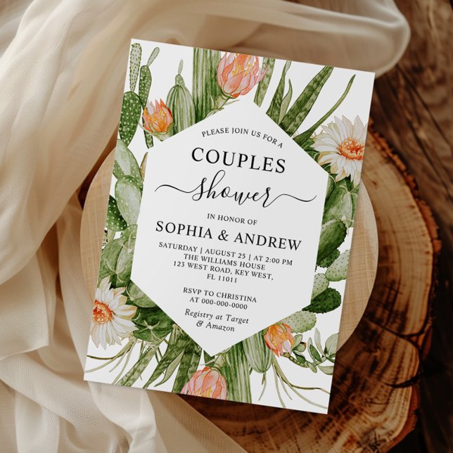 Invitación Cactus Flowers Frame Couples Shower Invitation (Subido por el creador)