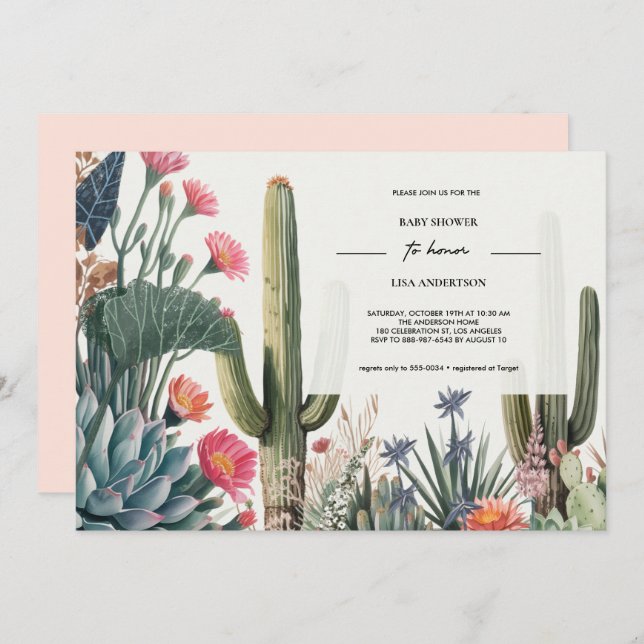 INVITACIÓN CACTUS FOLIAGE BABY SHOWER (Anverso / Reverso)