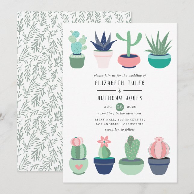 Invitación Cactus Garden Wedding (Anverso / Reverso)