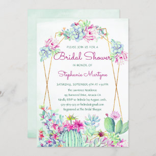 Invitación Cactus geométricos modernos Suculentos Ducha Brida