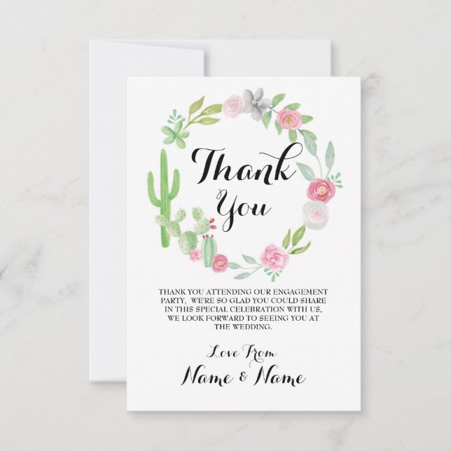 Invitación Cactus Gracias Cartas Wreath Fiesta Boda (Anverso)