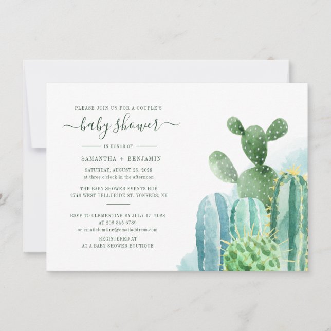Invitación Cactus Greenery Botanical Boho Baby Shower (Anverso)