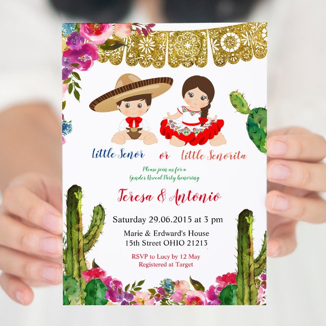 Invitación Cactus Mexicana Género Revelar Baby Shower (Subido por el creador)