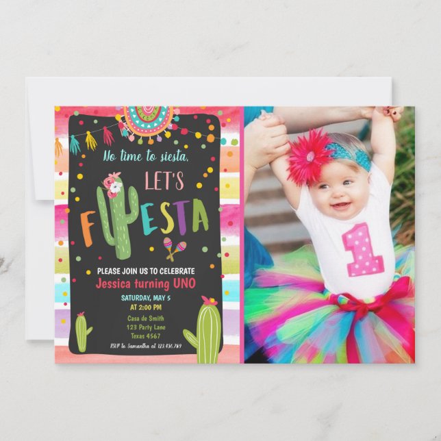 Invitación Cactus mexicano 1er cumpleaños de Fiesta (Anverso)