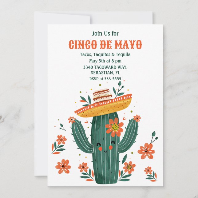 Invitación Cactus mexicano de color de agua (Anverso)