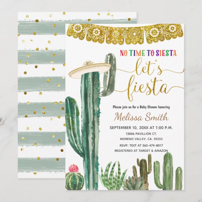 Invitación Cactus mexicano vamos a Fiesta Baby Shower (Anverso / Reverso)