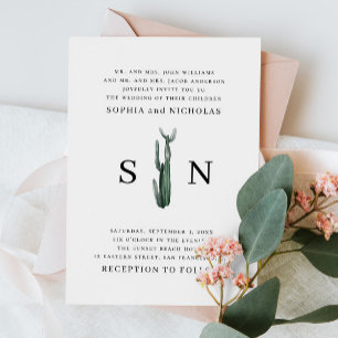 Invitación Cactus Minimalista Boda Boho del Desierto Elegan