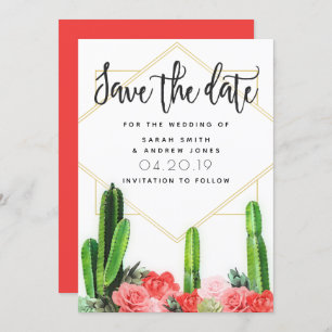 Invitación Cactus moderno, exitoso y floral Guardar la fecha