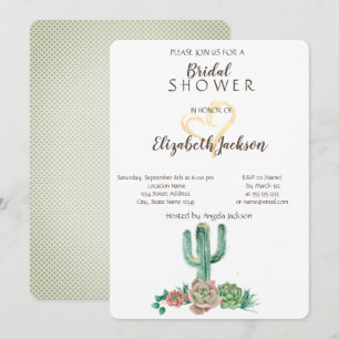 Invitación Cactus Moderno Suculento Corazón Dorado Llamada d