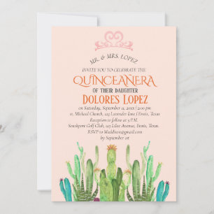 Invitación Cactus moderno Tiara Quinceañera Fiesta Cumpleaños