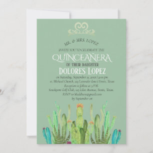 Invitación Cactus moderno Tiara Quinceañera Fiesta Cumpleaños