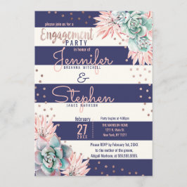 Invitación Cactus Navy Stripes Rosa Gold Engagement Party