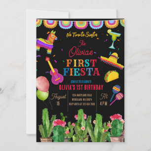 Invitación Cactus No Time To Siesta Primer Chica De Cumpleaño
