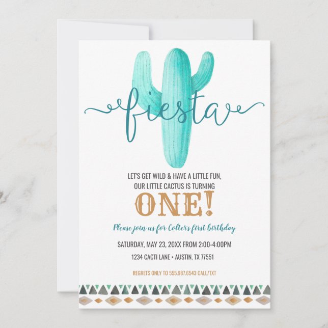Invitación Cactus Personalizado Cumpleaños Baby Shower Fiesta (Anverso)