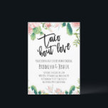 Invitación Cactus Pink Taco 'bout Love Couples Ducha<br><div class="desc">Cactus Pink Taco 'bout Love Couples Shower Invitation Cactus taco 'de cactus floral rosa 'de amor ducha de novia o invitación a ducha de parejas. Esta invitación a la ducha de novias para parejas incluye un encabezado de caligrafía de pincel negro y algunos arreglos de cactus con flores rosa pálido...</div>