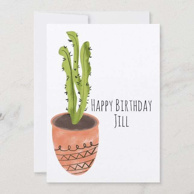 Invitación Cactus Planta Terracotta Mano Dibujada Cumpleaños (Anverso)