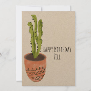 Invitación Cactus Planta Terracotta Mano Dibujada Cumpleaños